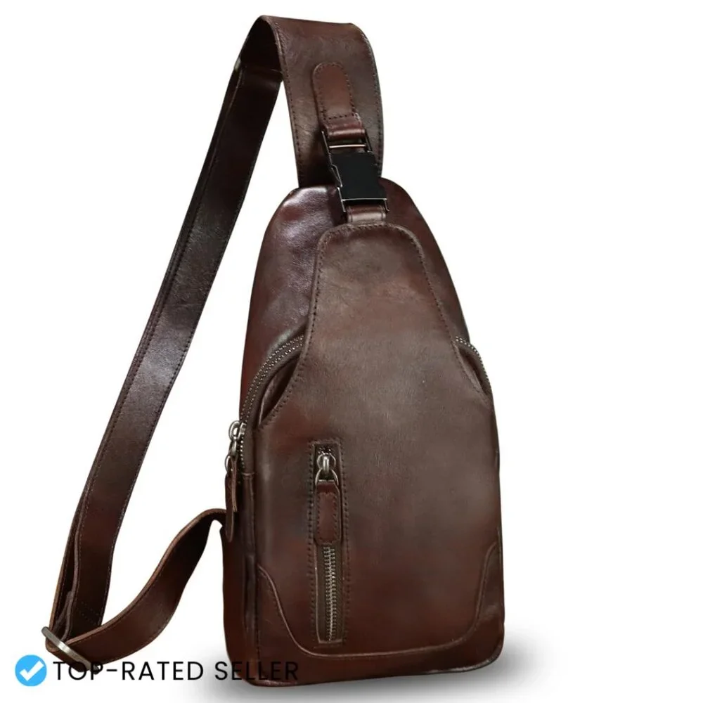 Genuine Leather Sling Backpack Crossbody Shoulder Bag Retro Chic Universal Fit